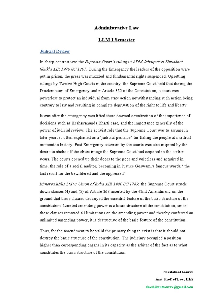 Administrative Law LLM I Semester Judicial Review Download Free PDF