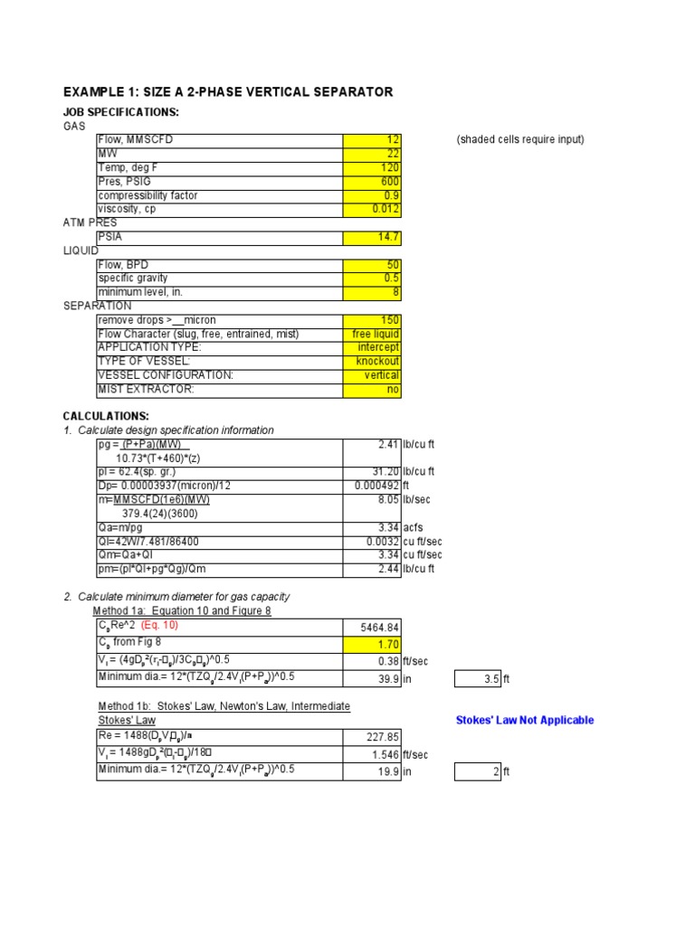 Separator Calcs | PDF | Viscosity | Fluid Mechanics
