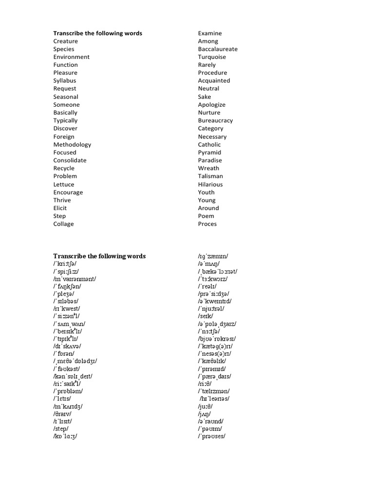 Phonetic Transcriptions for Vocabulary | PDF | Language Arts & Discipline