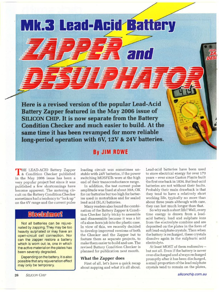 Lead Acid Battery Zapper Mk3 Silicon Chip Mag 09 07 Jul Capacitor Battery Charger