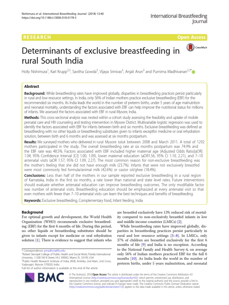 Determinants of Exclusive Breastfeeding in Rural South India | PDF ...