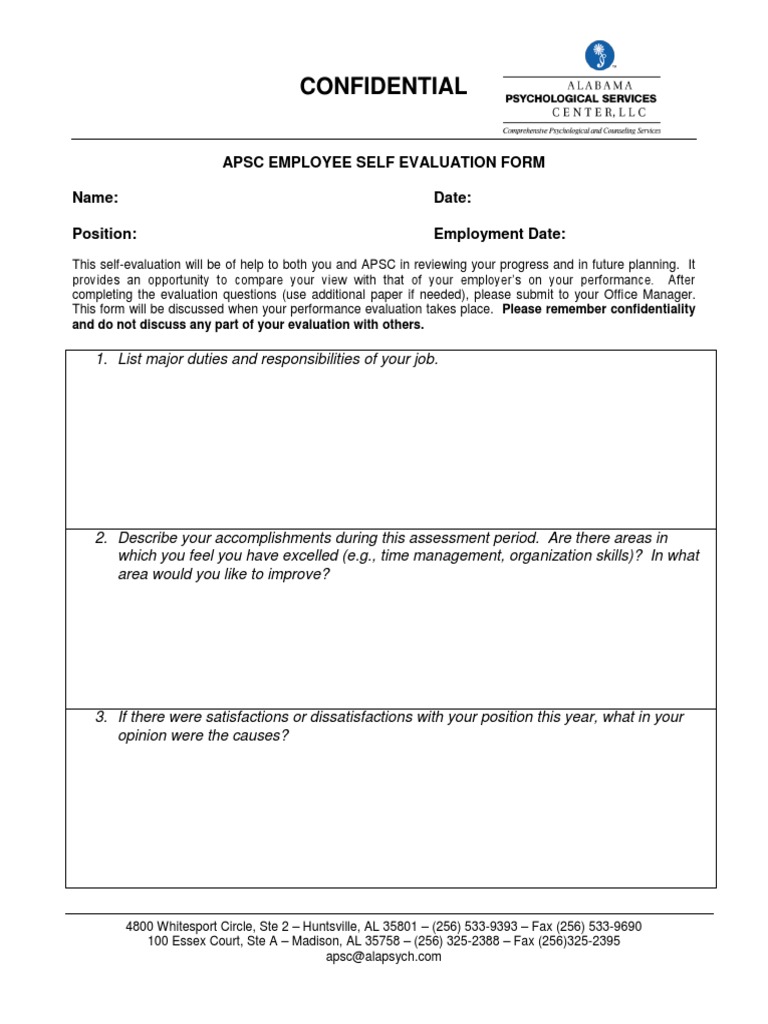 Employee Self Evaluation Form | PDF