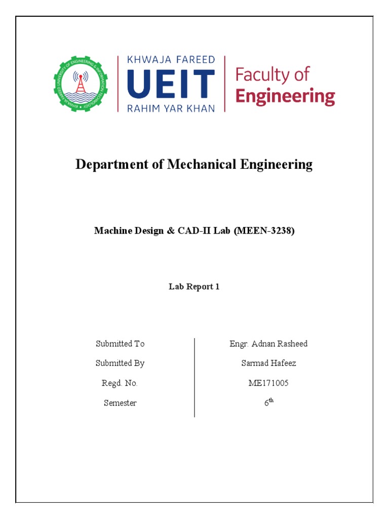 Department of Mechanical Engineering: Machine Design & CAD-II Lab (MEEN