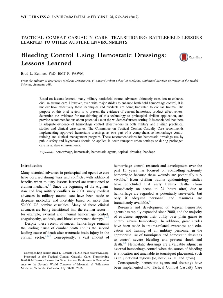 Bleeding Control Using Hemostatic Dressings: Lessons Learned – PNSWG