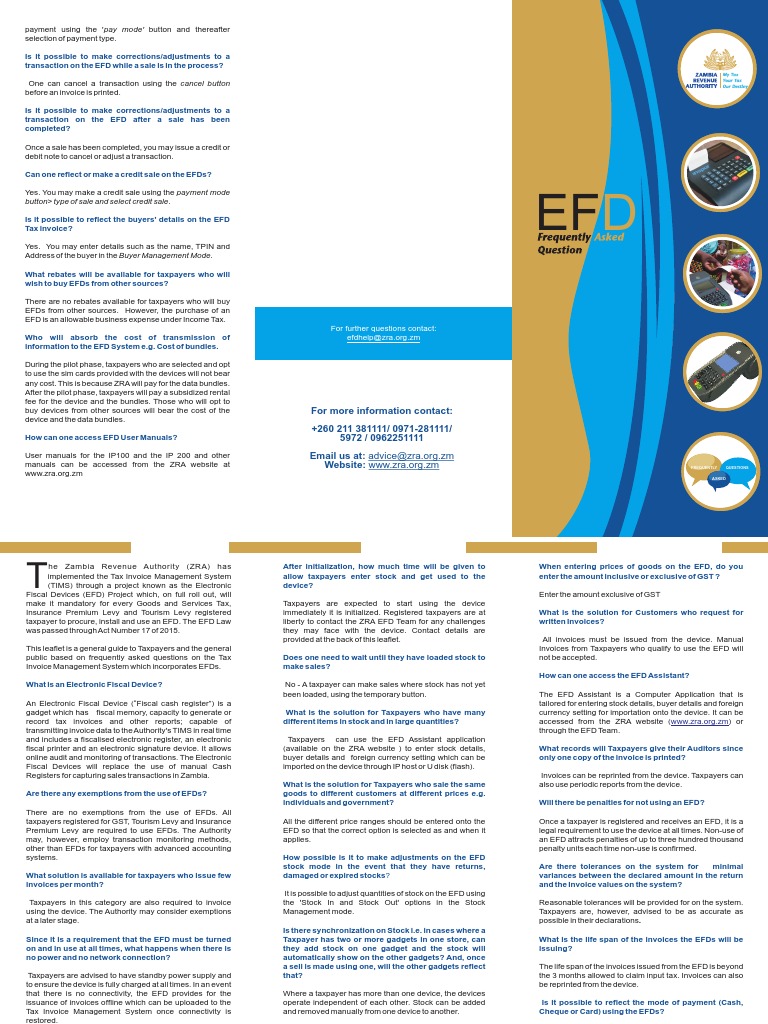 EFD Guide for Zambian Taxpayers | PDF | Financial Transaction | Taxes