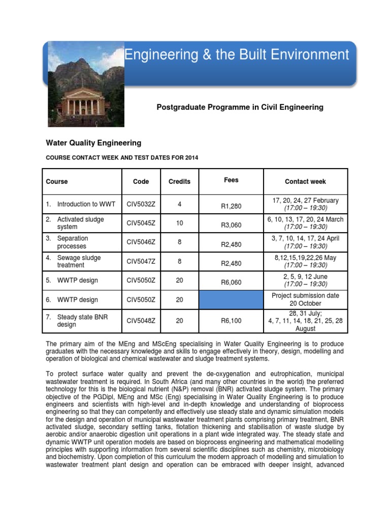 Water Quality Engineering Courses 2014 | PDF | Sewage Treatment | Water ...