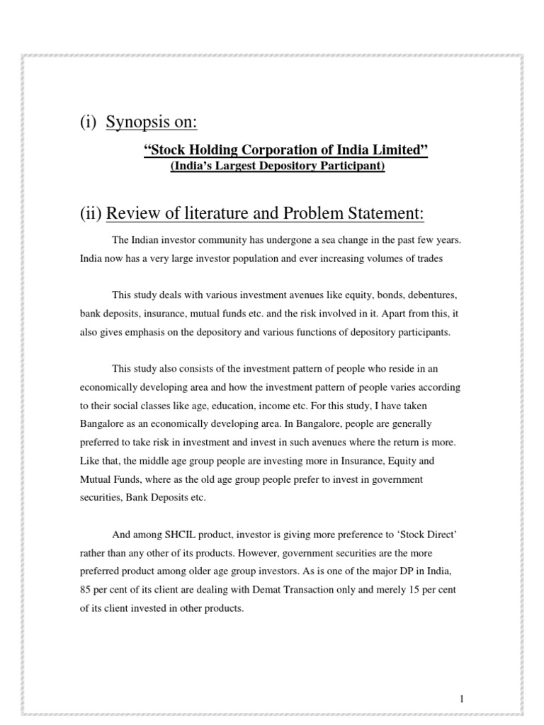 Stock Holding Corporation of India Limited Investor Securities (Finance)