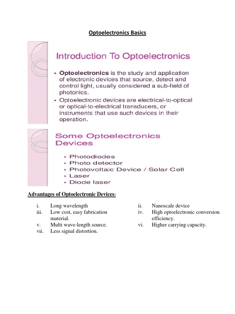 Optoelectronics Basics Advantages of Optoelectronic Devices PDF P