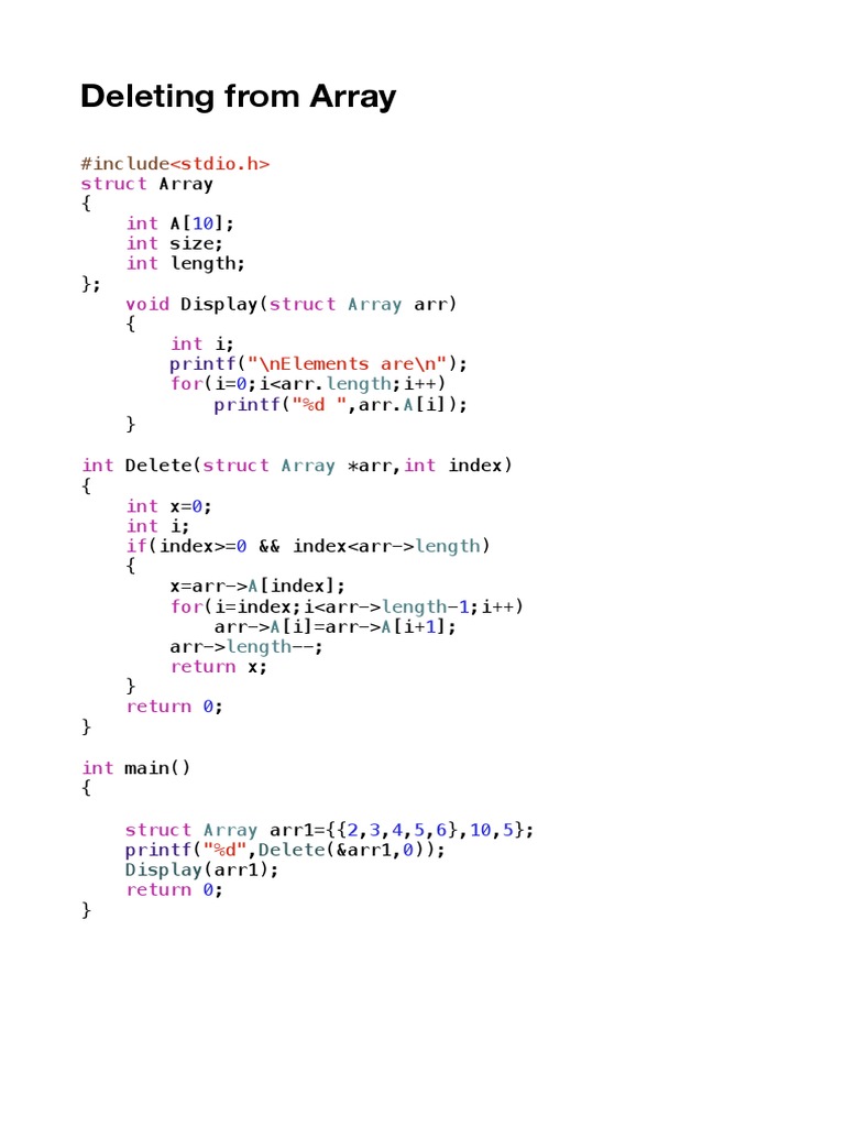 Deleting Elements from Array in C | PDF