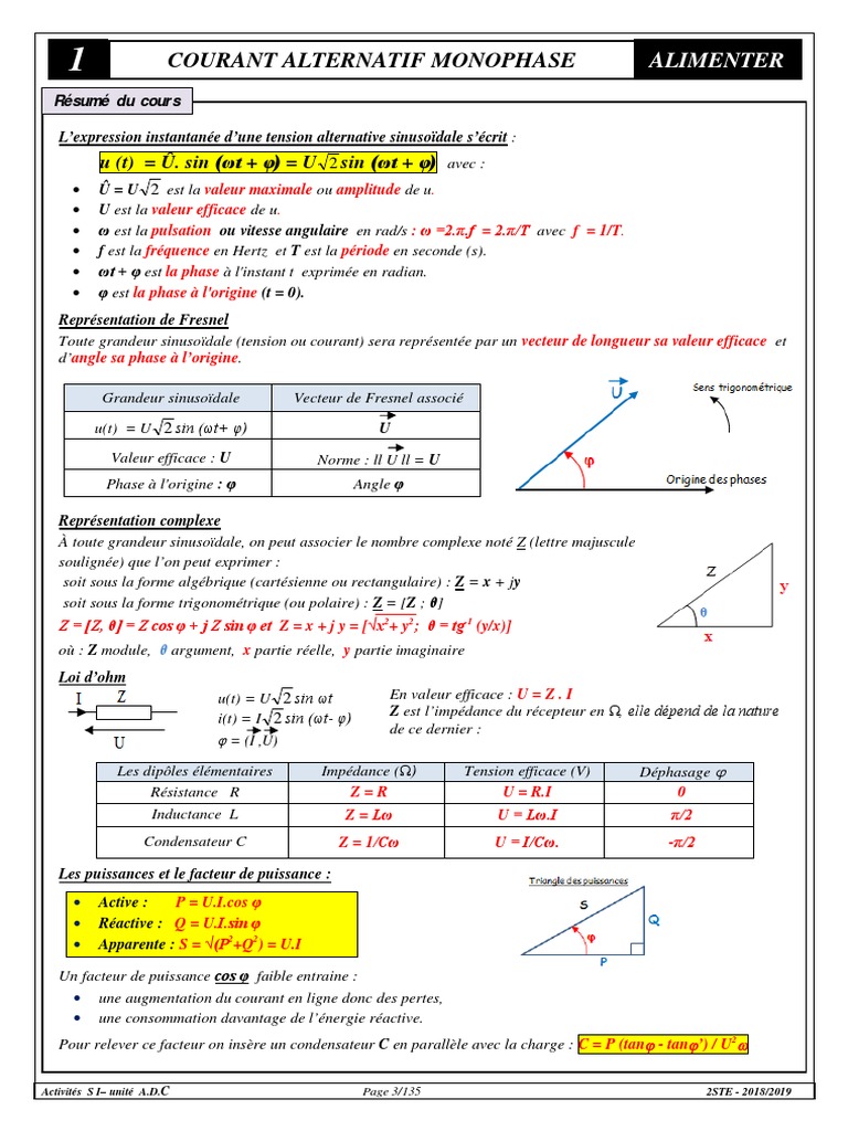 courant alternatif monophase u t u sin wt f u sin wt f pdf courant alternatif impedance electricite