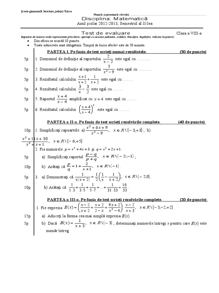 Test CLS 8 - Rapoarte | PDF