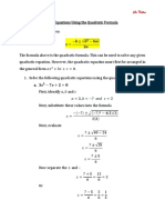 Solution of Quadratic Equations Using The Quadratic Formula PDF