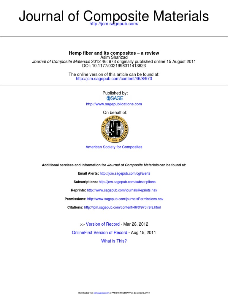 Journal of Composite Materials: A Review Hemp Fiber and Its Composites ...