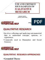 Analyze and Critique Various Samples of Qualitative Research