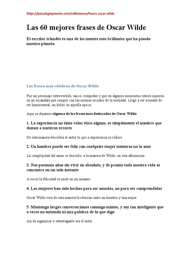 Las 60 Mejores Frases de Oscar Wilde | PDF | Oscar Wilde | Amor