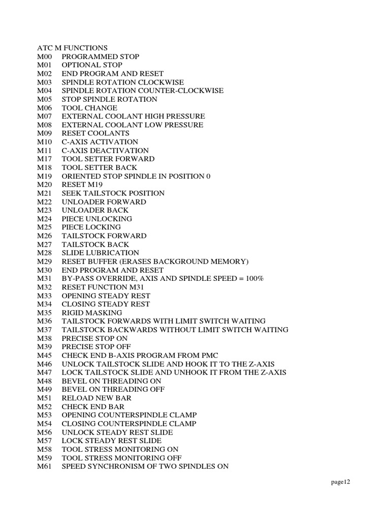 MCode List For Biglia SmartTurn S PDF Industrial Equipment