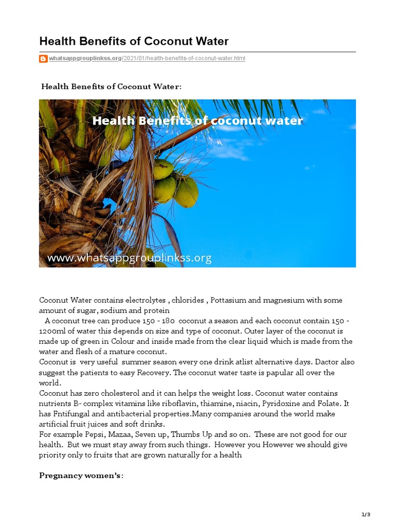 Health Benefits of Coconut Water PDF Coconut Water