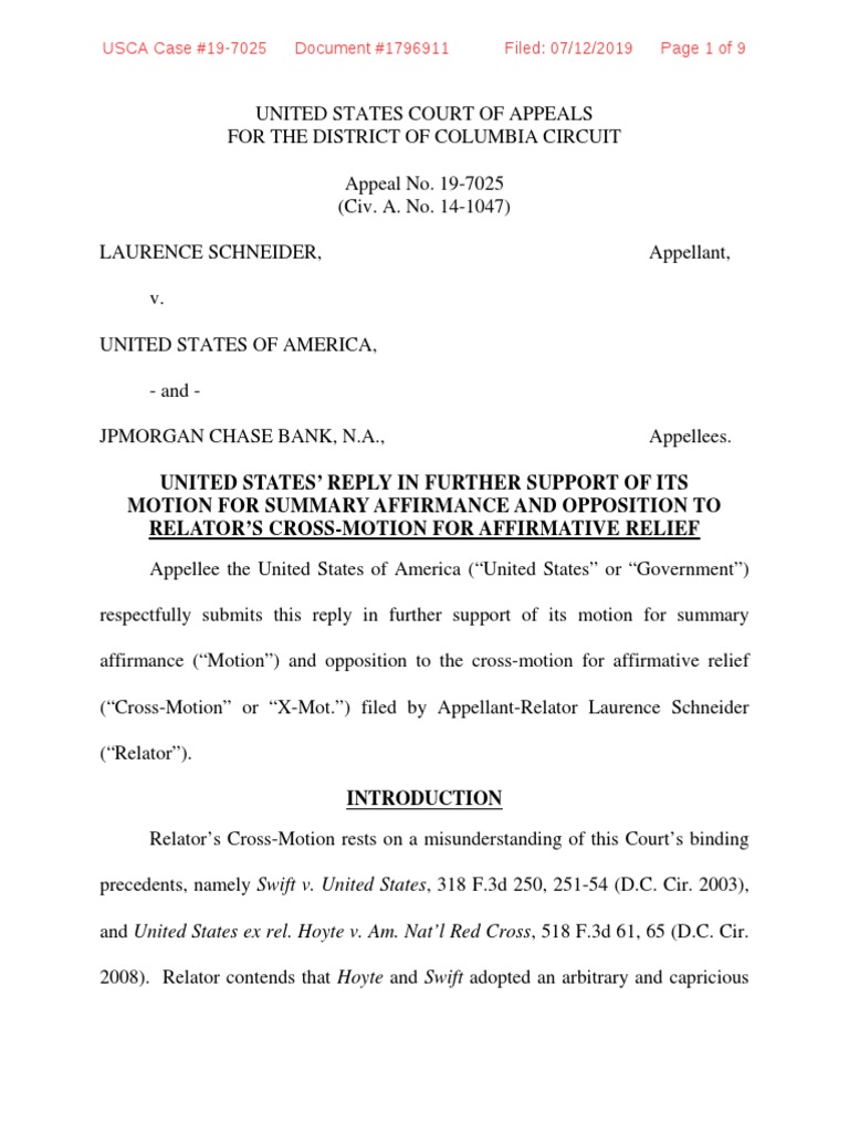 United States' Reply in Further Support of Its Motion For Summary