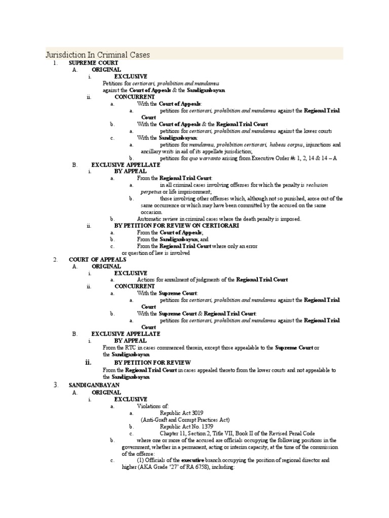 Jurisdiction in Criminal Law Cases | PDF | Certiorari | Writ Of Prohibition