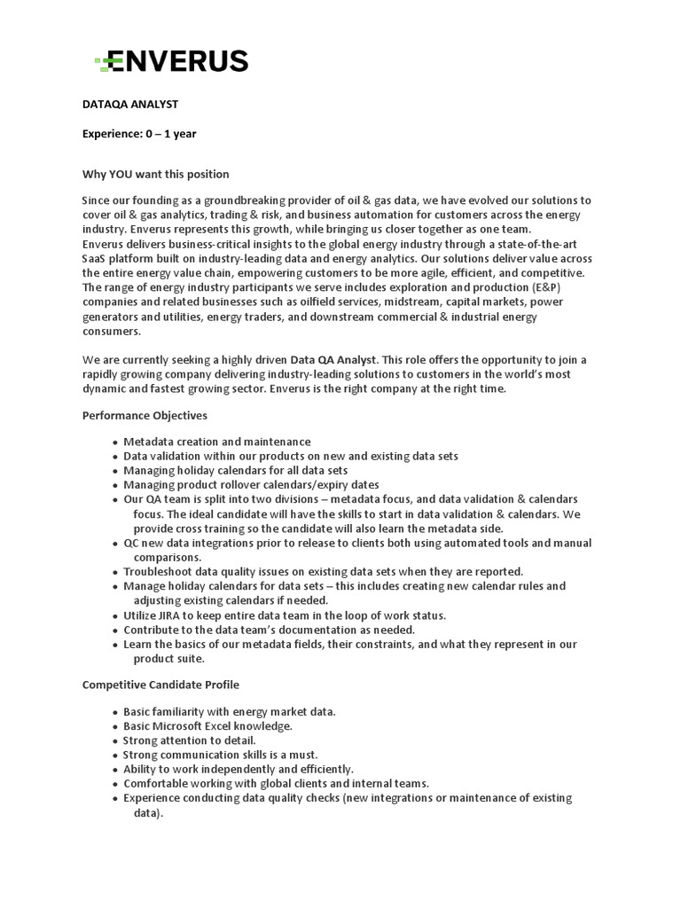 Entry-Level Data QA Analyst Role | PDF | Data Quality | Analytics