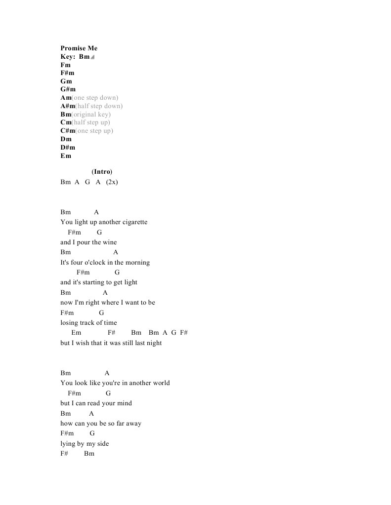 Promise Me Lyrics and Chords | PDF