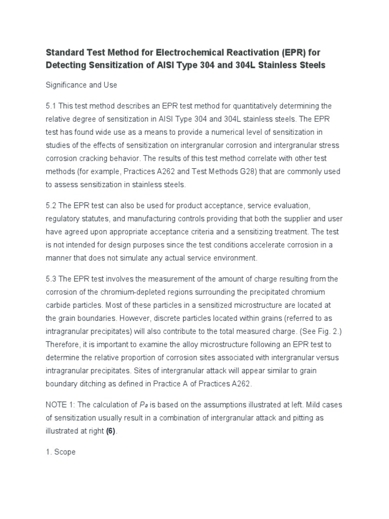 Test For Electrochemical Reactivation (EPR) To Detect Sensitization of ...
