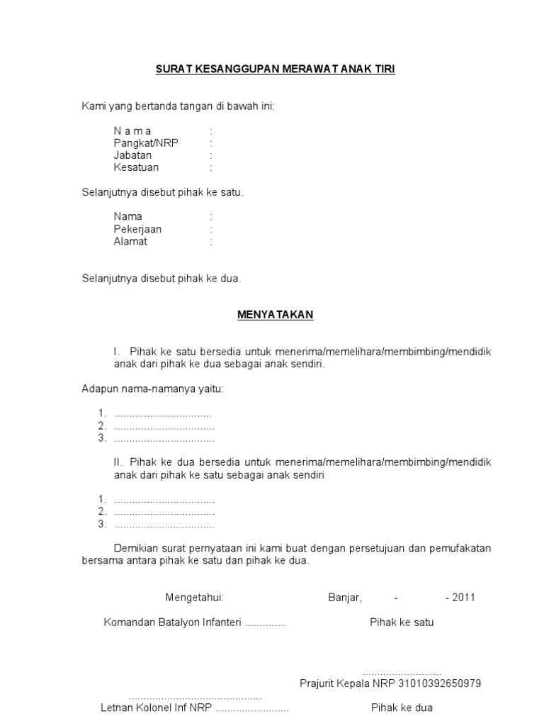 Surat Kesanggupan Prajurit Merawat Anak Tiri Pdf