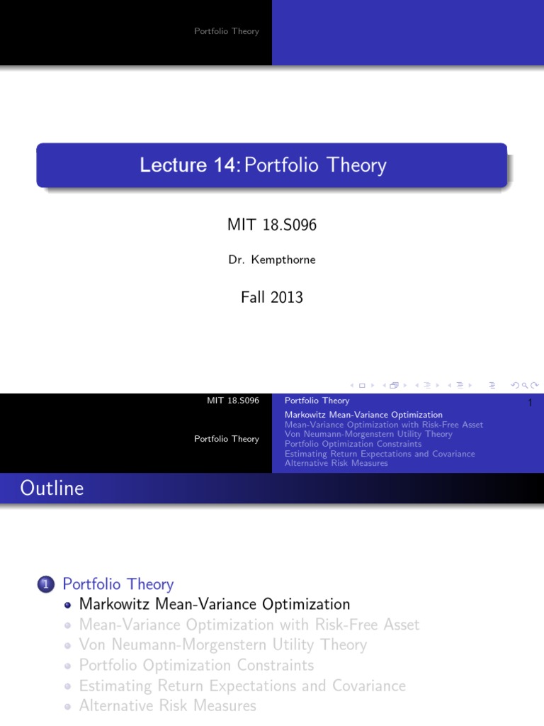 Portfolio Theory and Optimization Methods | PDF | Modern Portfolio ...