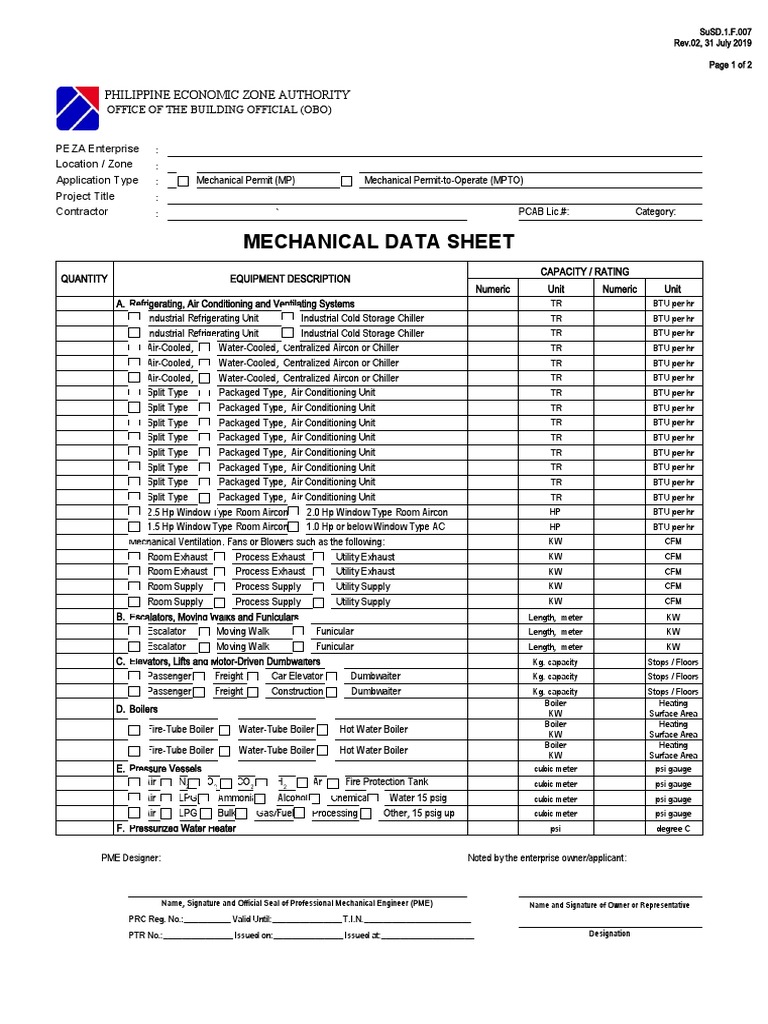 PEZA Mechanical Data Sheet | PDF | Air Conditioning | Internal ...