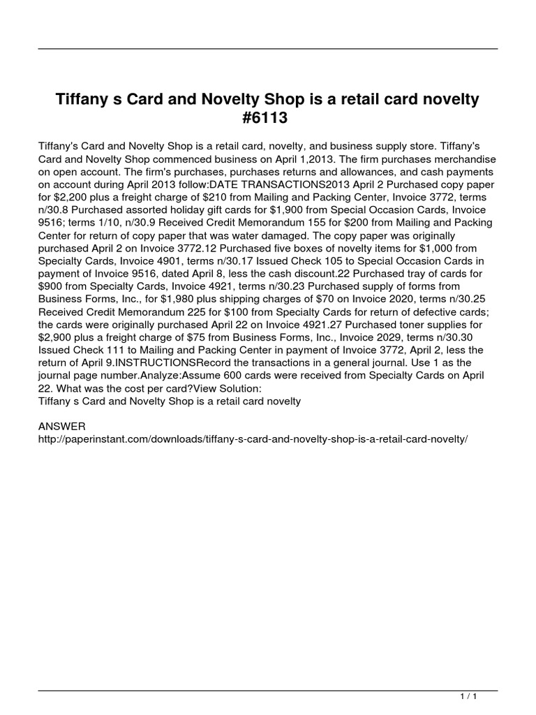 Tiffany S Card and Novelty Shop Is A Retail Card Novelty PDF Retail Invoice