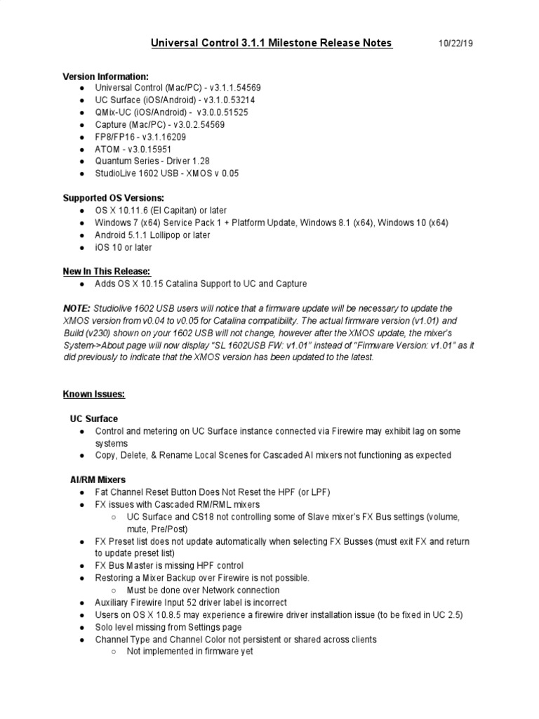 Universal Control 3.1.1 Milestone Release Notes : Version Information ...