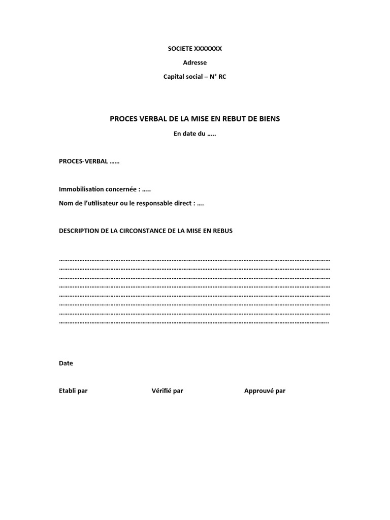 PV de Mise en Rebus D - Une Immobilisation | PDF