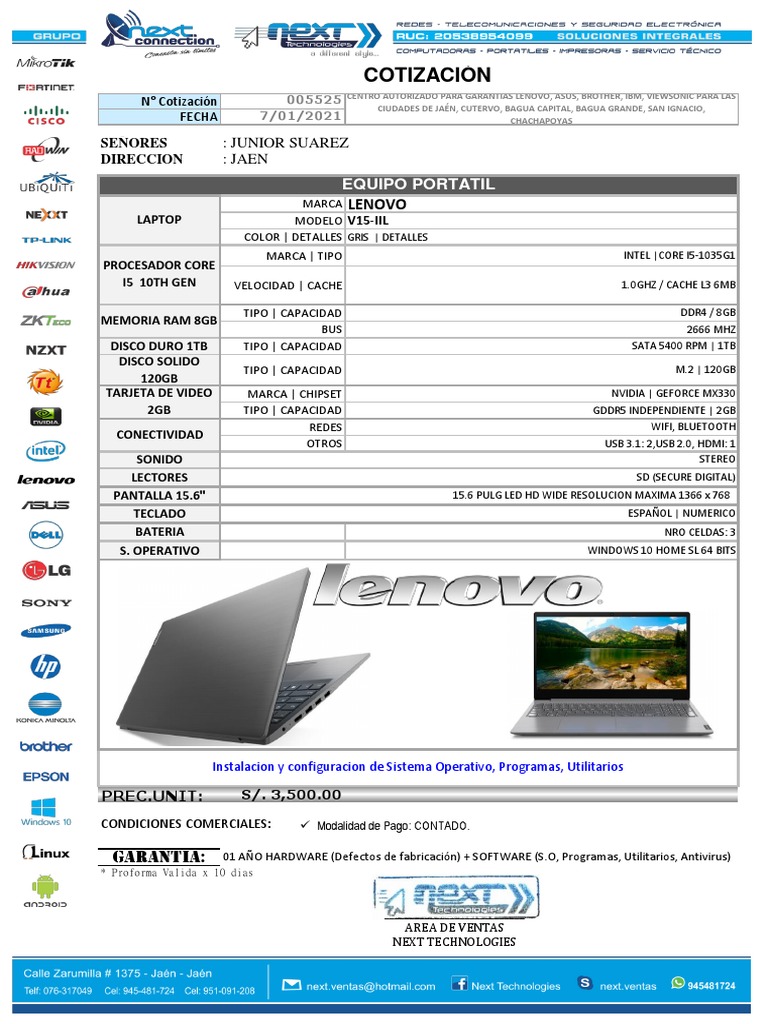 Cotización Laptop Lenovo V15-IIL | PDF | USB | Arquitectura de Computadores