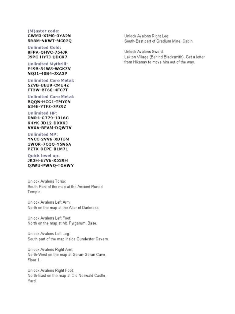 Game Cheat Codes and Unlock Locations | PDF | History