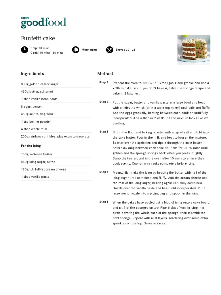 Funfetti Cake Recipe BBC Good Food PDF Cakes Desserts