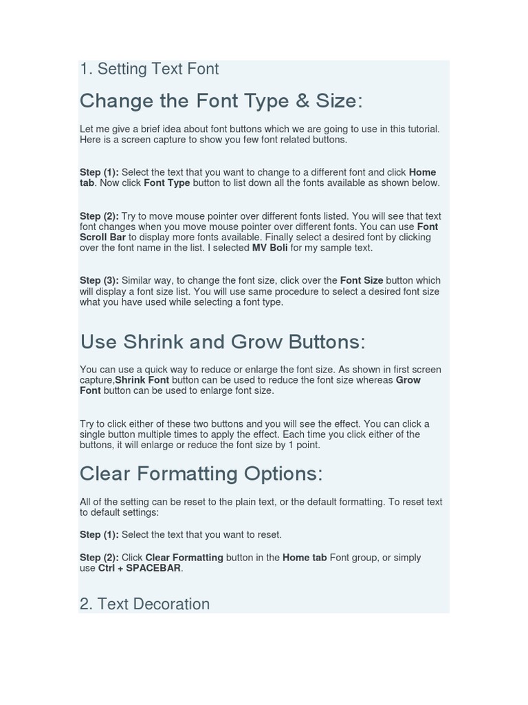 Change The Font Type & Size PDF Letter Case Paragraph