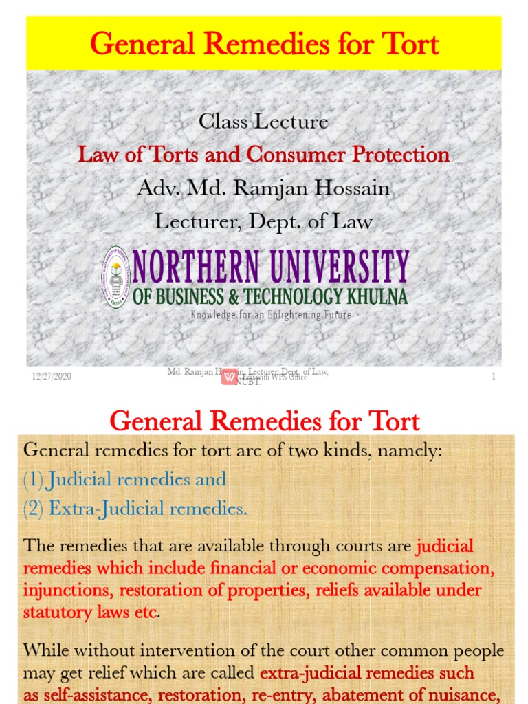 General Remedies For Tort | PDF | Legal Remedy | Damages