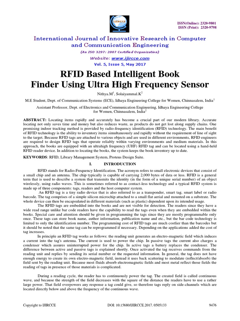 RFID Based Intelligent Book Finder Using Ultra High Frequency Sensor | PDF