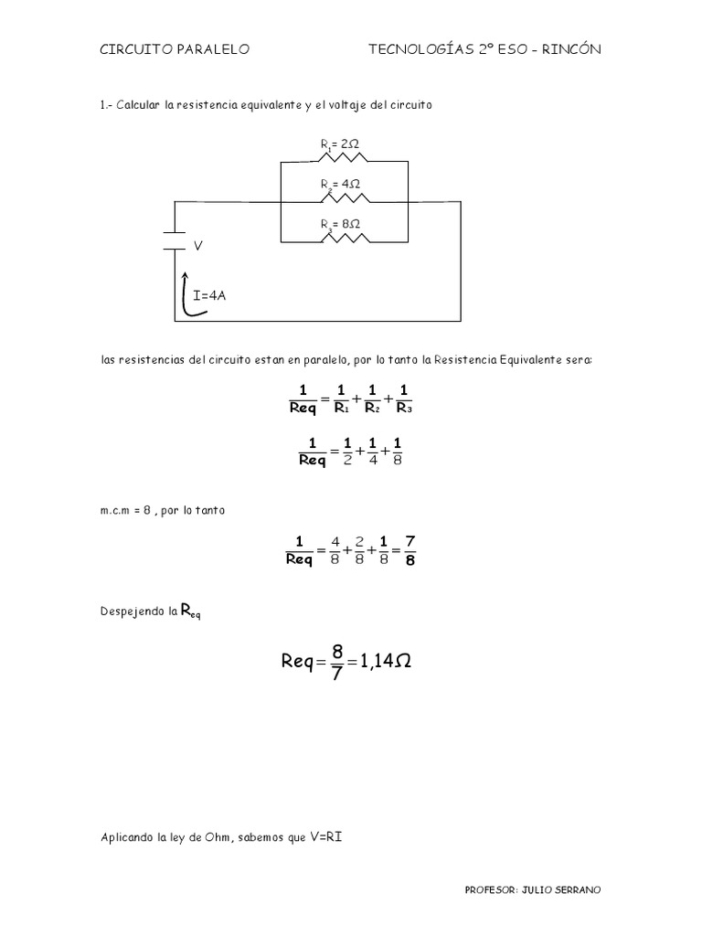 Circuito Paralelo Resuelto | PDF | Resistencia Eléctrica y Conductancia |  Cantidades fisicas