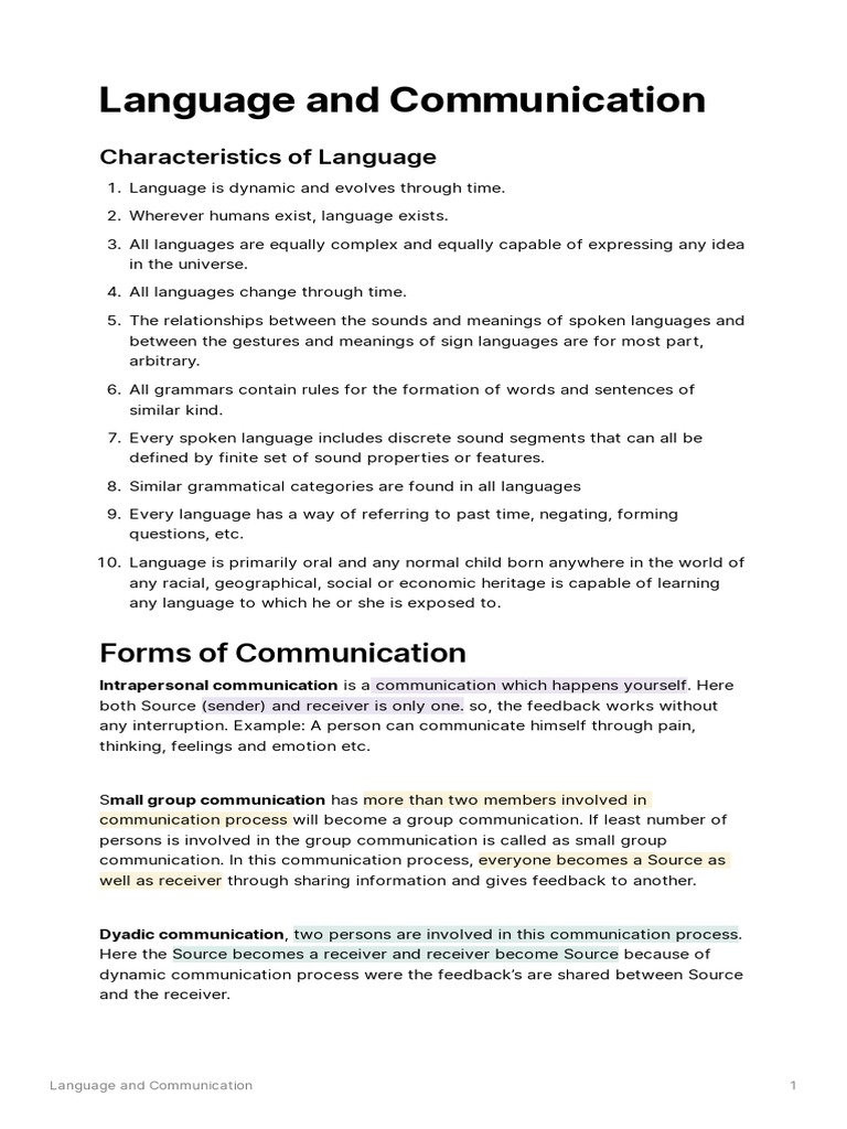 TOPIC 1 Language and Communication PDF PDF Communication