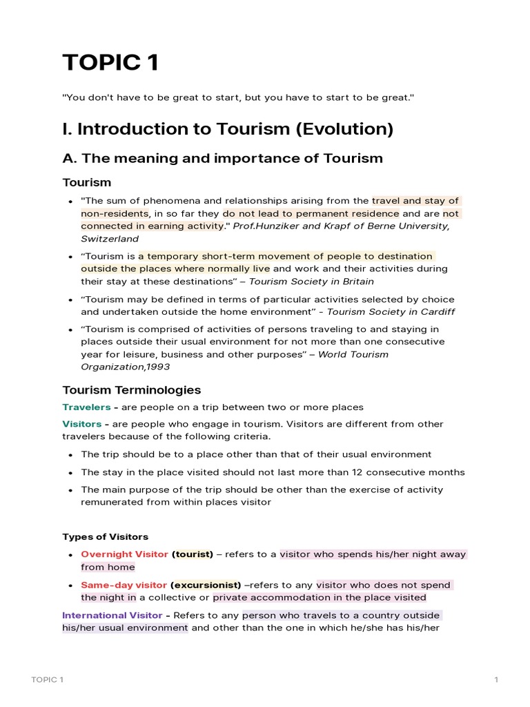 TOPIC - 1 - Intro To Tourism PDF | PDF | Market Segmentation | Tourism