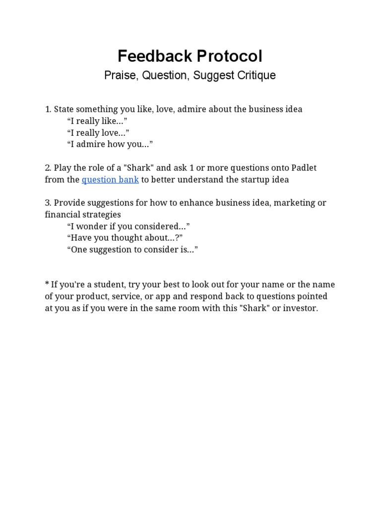 Student Startup Feedback Guide | PDF