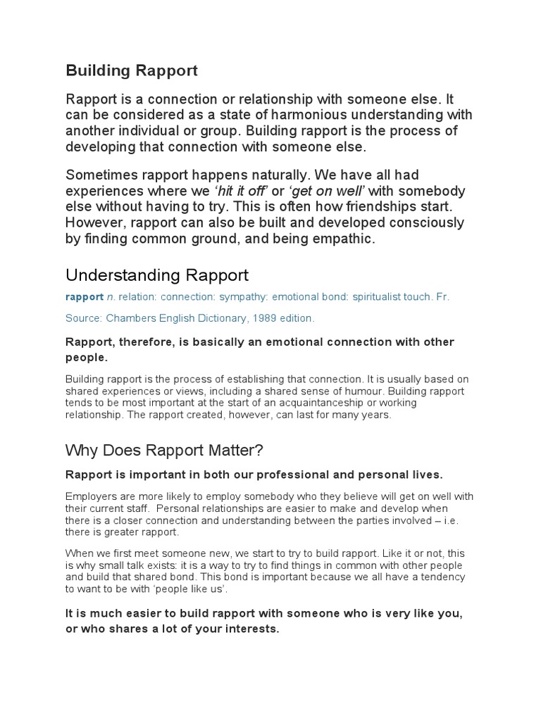 Building Rapport | PDF | Body Language | Nonverbal Communication