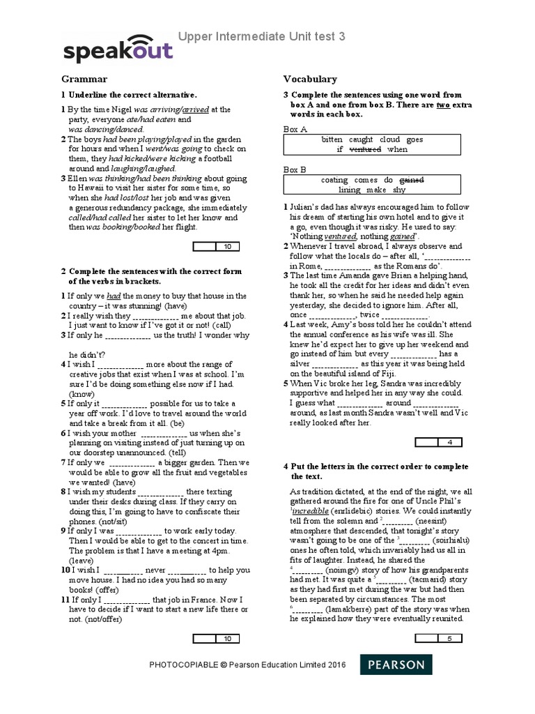 Upper Intermediate Unit Test 3: Grammar Vocabulary | PDF