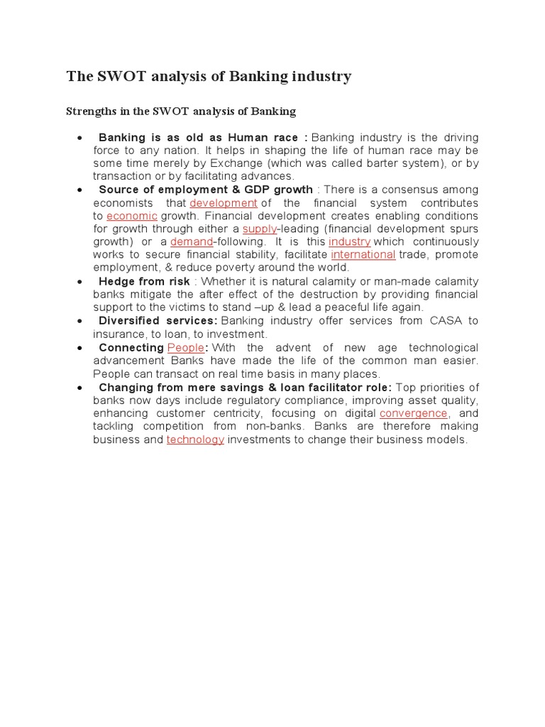 SWOT Analysis of Banking Industry | PDF | Banks | Economic Growth