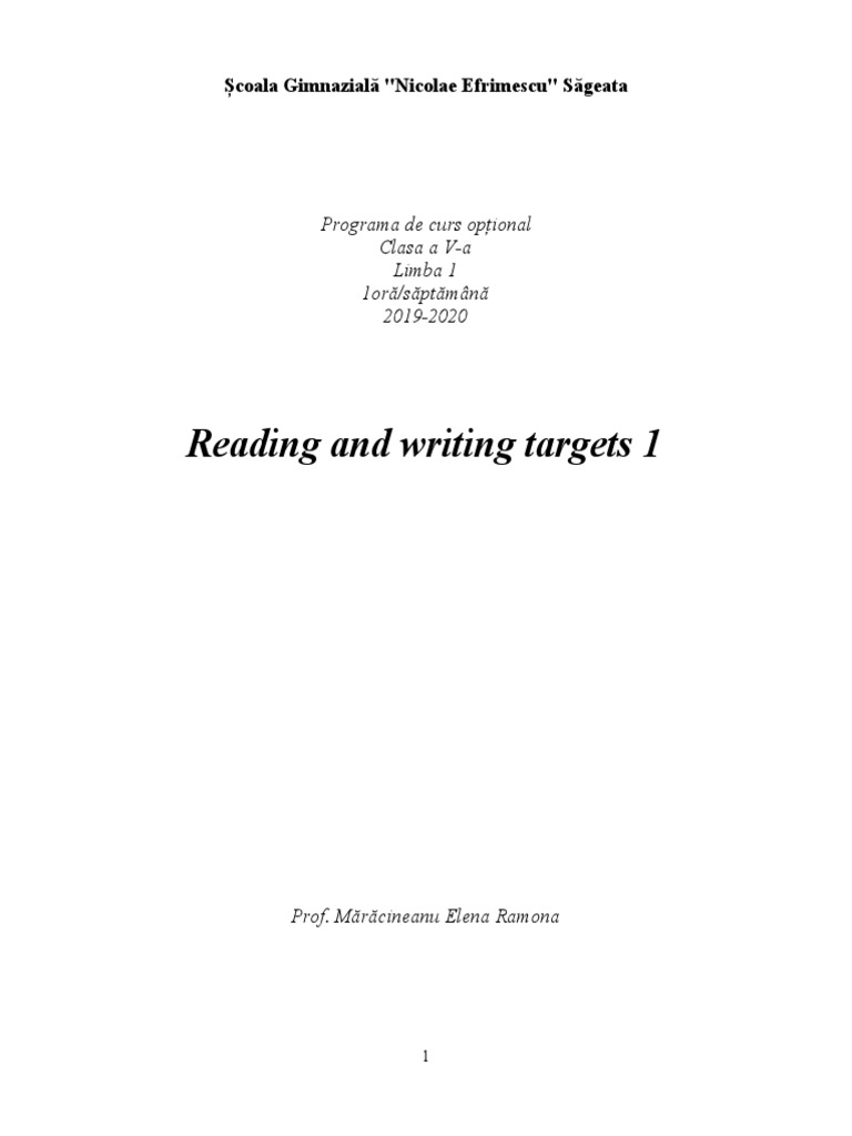 Reading and Writing Targets 1 PDF