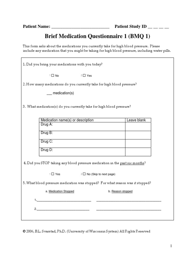 High Blood Pressure Medication Questionnaire | PDF | Tablet (Pharmacy ...
