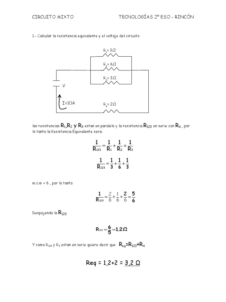 Circuito Mixto Resuelto | PDF | Resistencia Eléctrica y Conductancia |  Mecanica clasica
