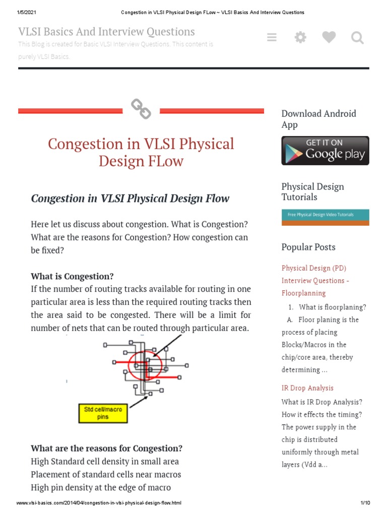 Congestion in VLSI Physical Design FLow VLSI Basics and Interview