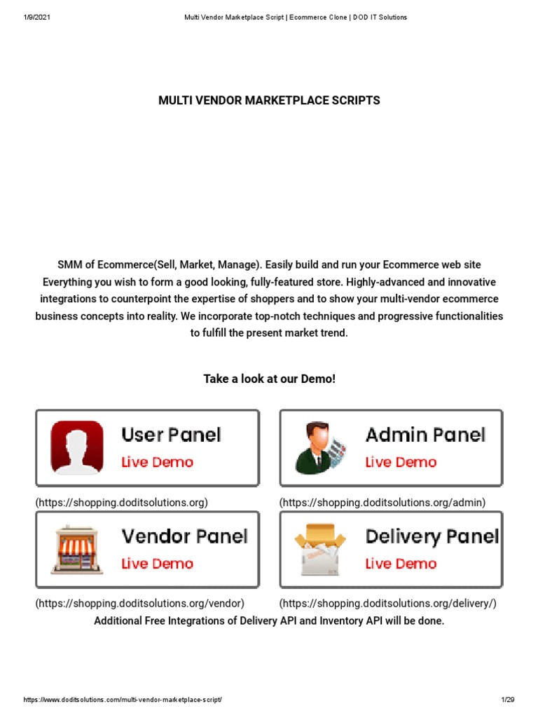 Multi Vendor Marketplace Script Ecommerce Clone Dod It Solutions